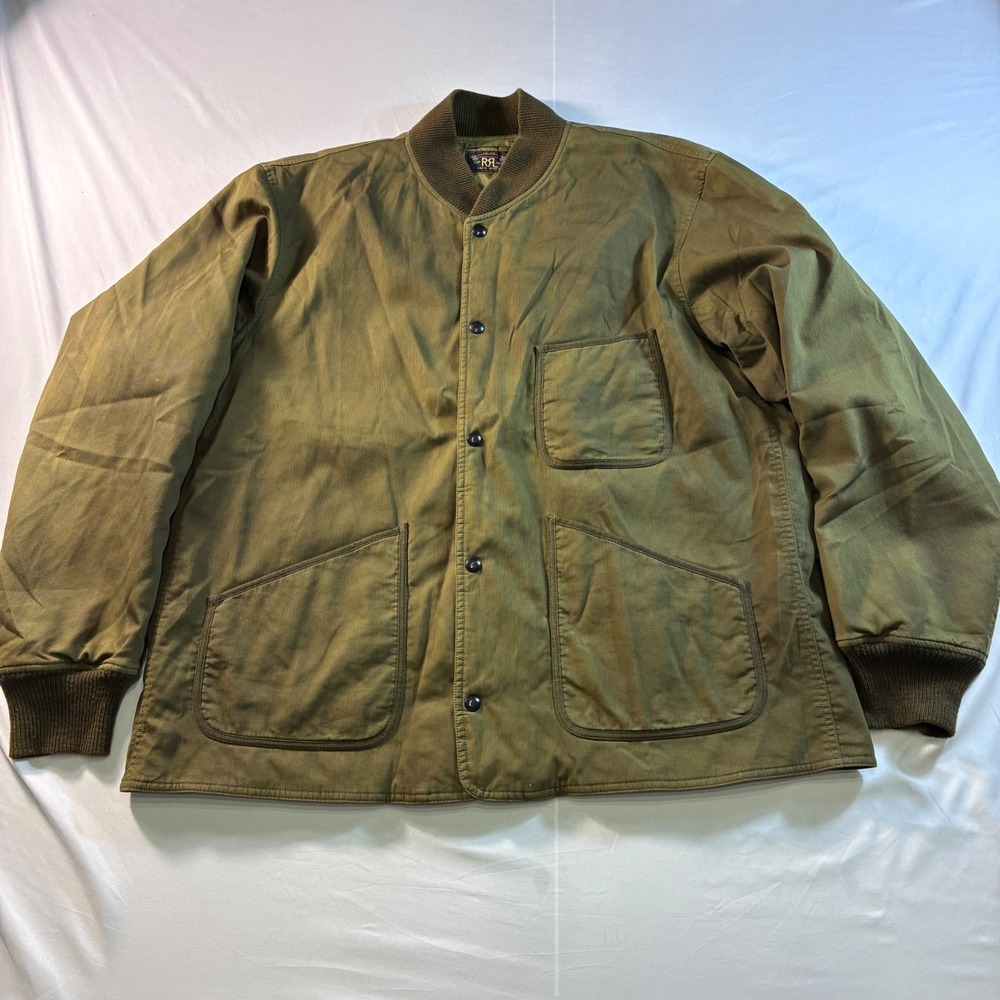 RRL Ralph Lauren Mens XXL Olive Green Bedford Cord Quilted Deck Jacket Bomber